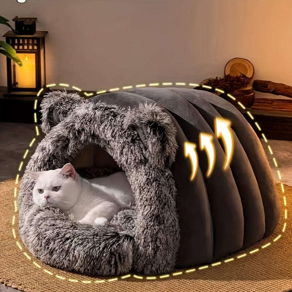 NNETM Plush Fleece Cat Cave Bed for Winter Comfort-3