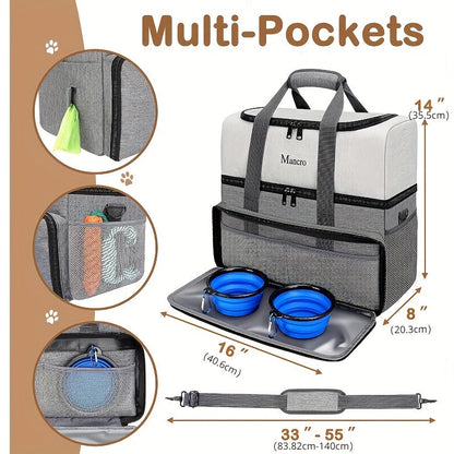 Dog Travel Bag Dual Layer with Bowls & Containers