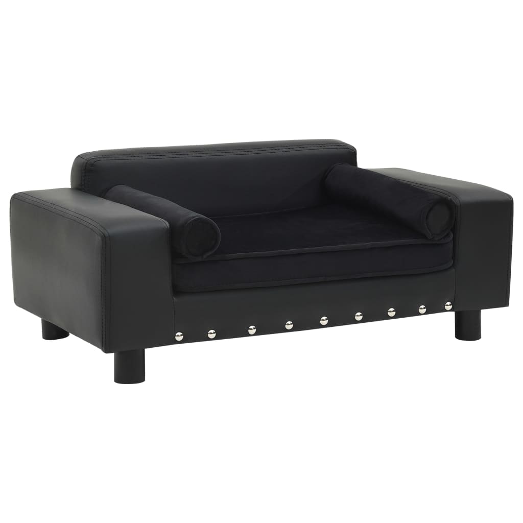 NNEVL Dog Sofa Black 81x43x31 cm Plush and Faux Leather-1