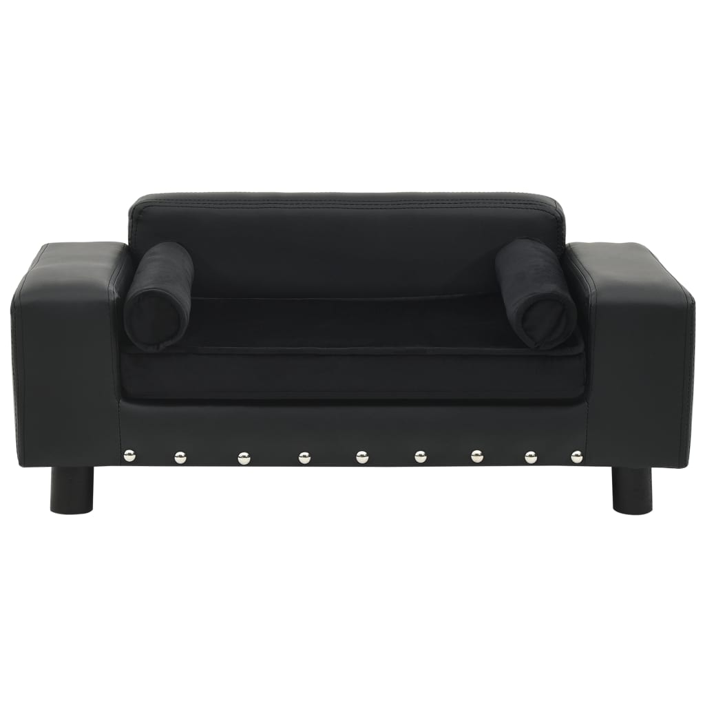 NNEVL Dog Sofa Black 81x43x31 cm Plush and Faux Leather-2