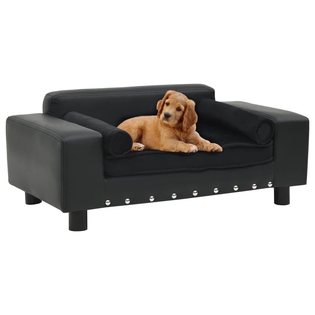 NNEVL Dog Sofa Black 81x43x31 cm Plush and Faux Leather-0
