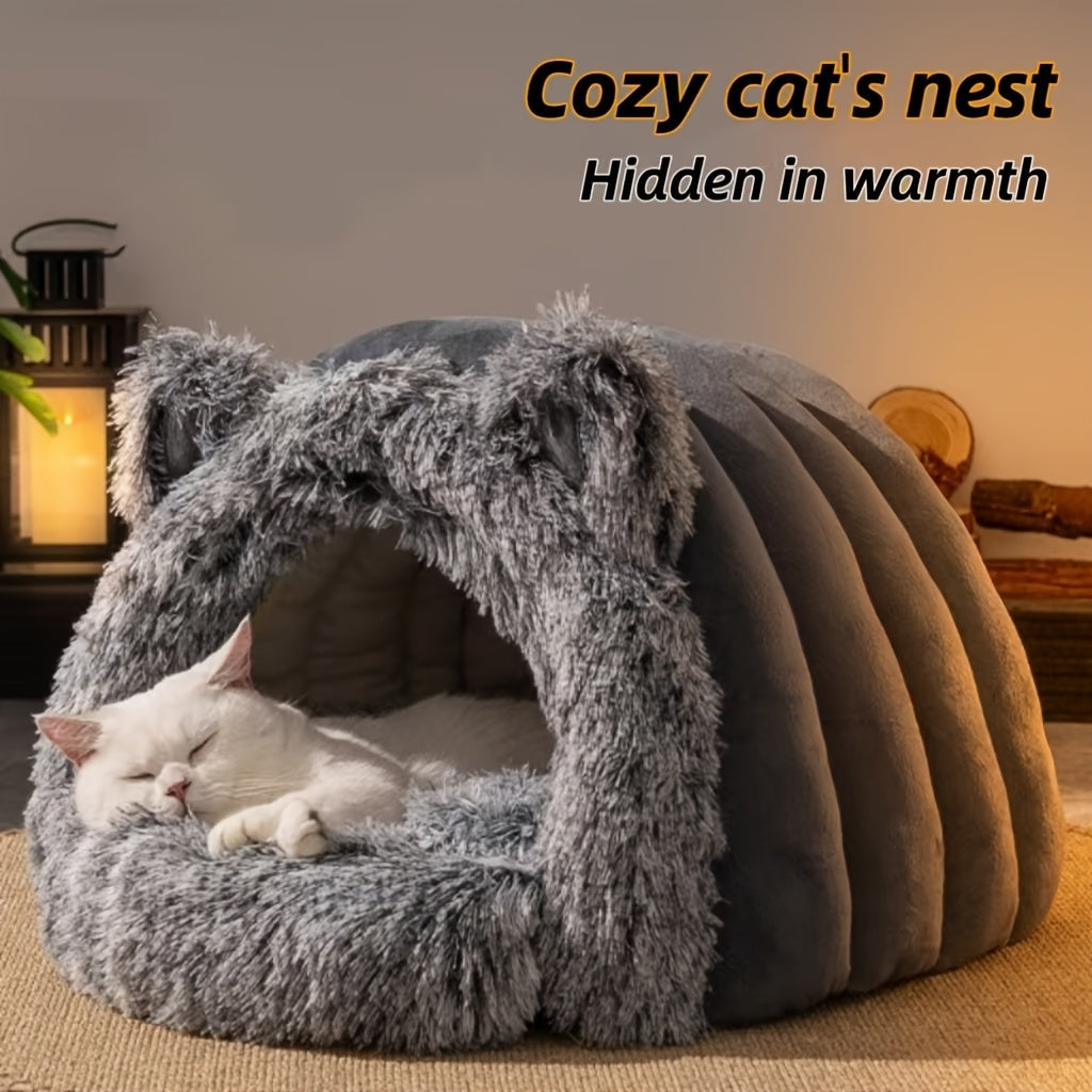 NNETM Plush Fleece Cat Cave Bed for Winter Comfort-2