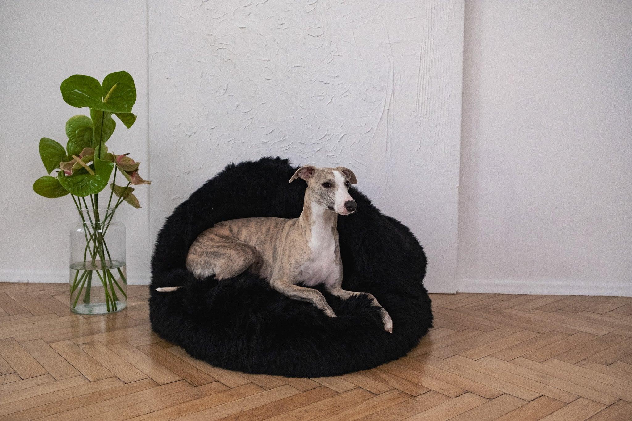Natural Sheepskin Pet Cave - Black-2