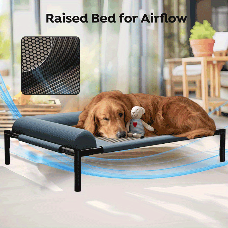 Cooling Raised Dog Bed with Pillow Support-4