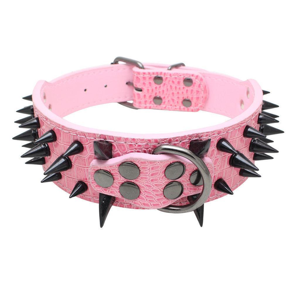 Black Spiked Leather Dog Collar For Large Breeds-6