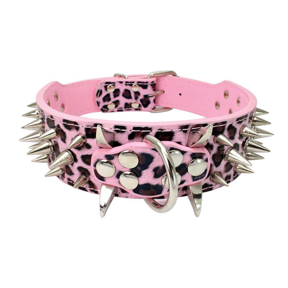Black Spiked Leather Dog Collar For Large Breeds-11