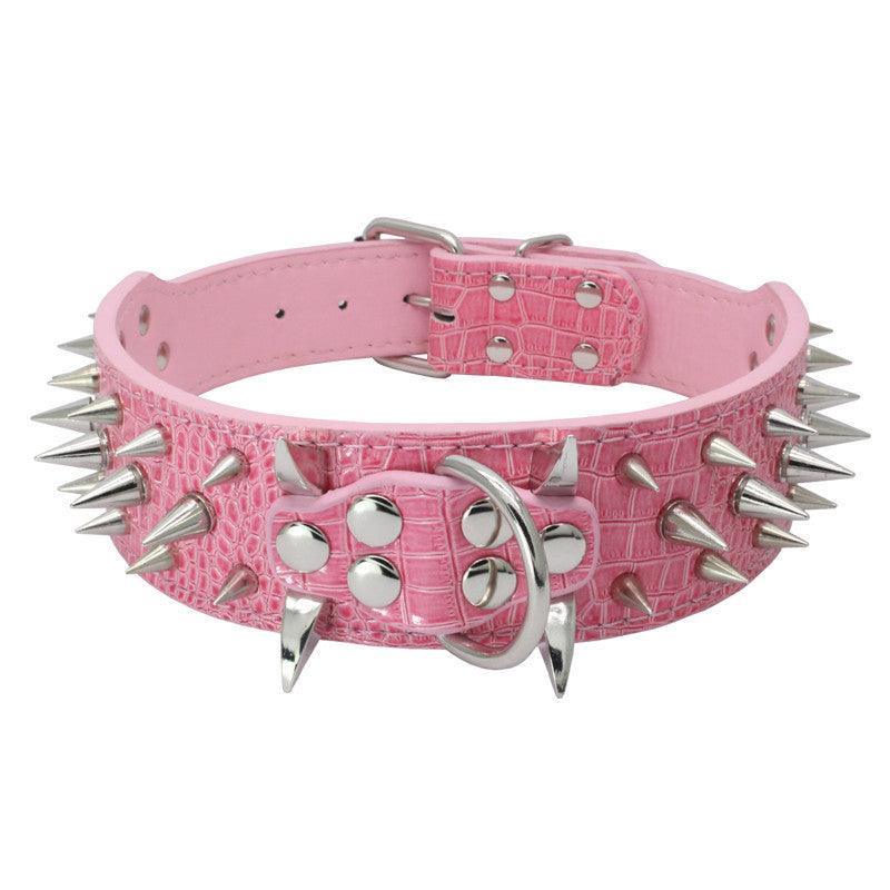 Black Spiked Leather Dog Collar For Large Breeds-3