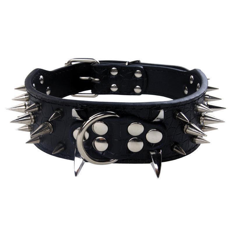 Black Spiked Leather Dog Collar For Large Breeds-4