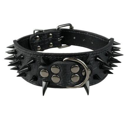 Black Spiked Leather Dog Collar For Large Breeds-1