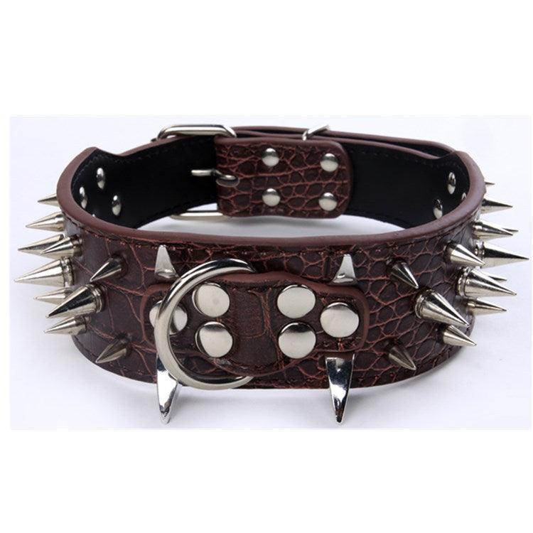 Black Spiked Leather Dog Collar For Large Breeds-5