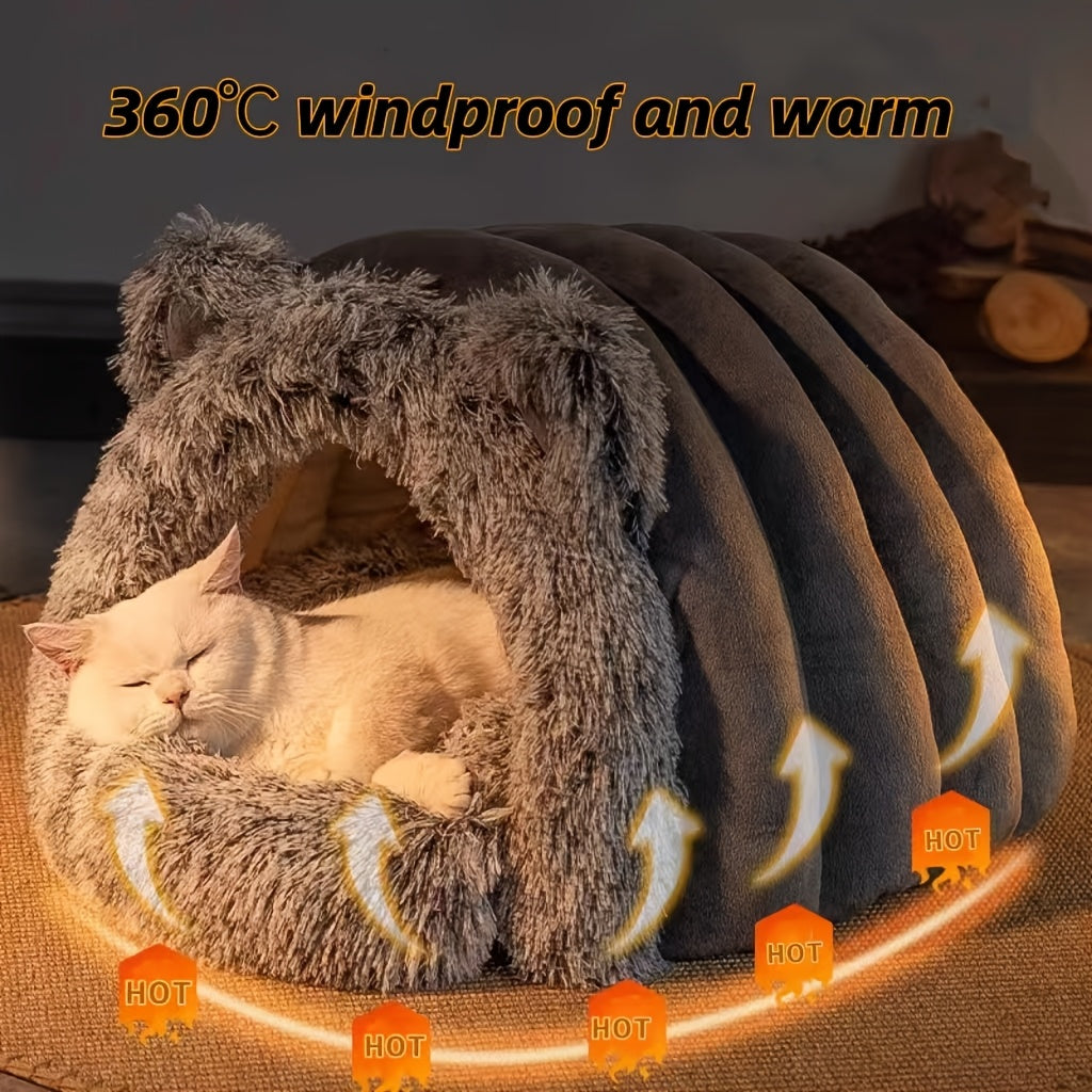 NNETM Plush Fleece Cat Cave Bed for Winter Comfort-1