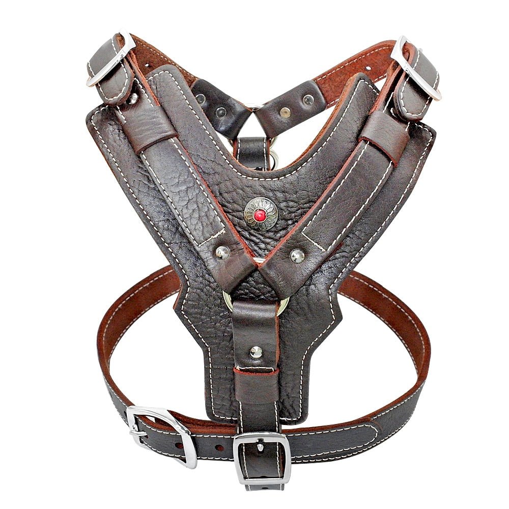 Durable Dog Harness Large Dogs Genuine Leather Harnesses Pet Training Vest With Quick Control Handle For Labrador Pitbull-3