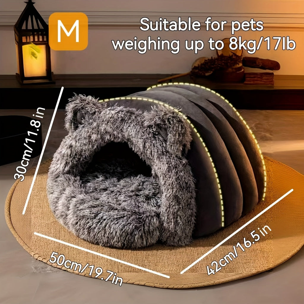 NNETM Plush Fleece Cat Cave Bed for Winter Comfort-4