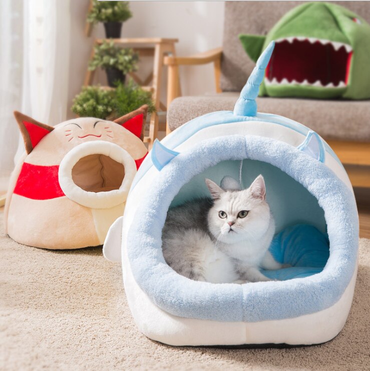 Pet Dog Cat Bed Cute Unicorn Shape Kennel Winter Warm Sofa Detachable Kitten House Waterproof Puppy Cushion Pet Sleeping Product
