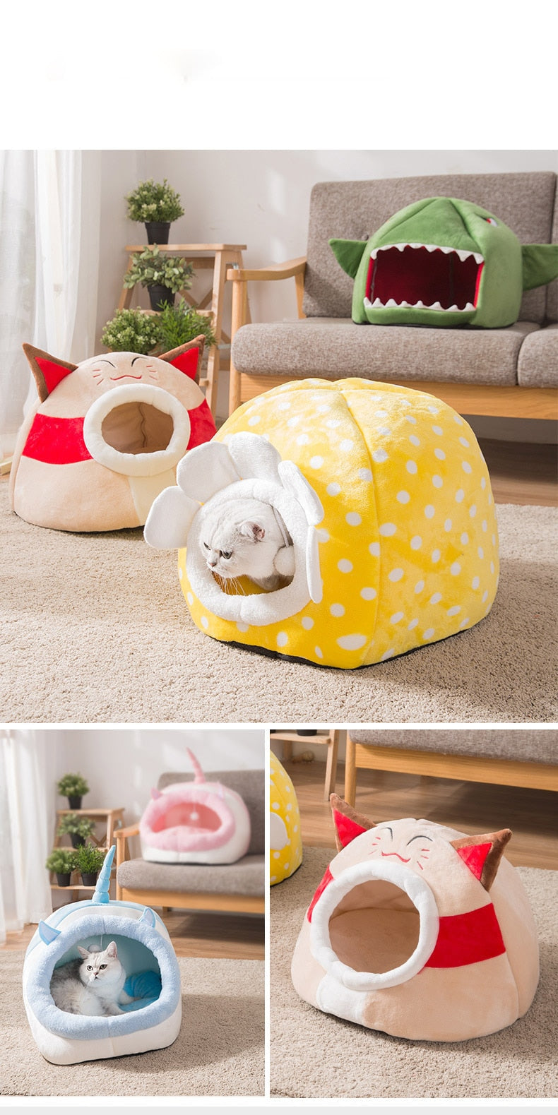 Pet Dog Cat Bed Cute Unicorn Shape Kennel Winter Warm Sofa Detachable Kitten House Waterproof Puppy Cushion Pet Sleeping Product